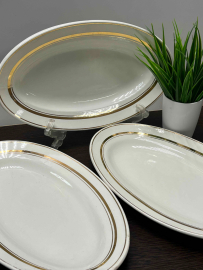 Сервировочное овальное блюдо Будянский ФЗ 1960х гг. Фаянс, позолота. Цена за 1шт. Картинка 1